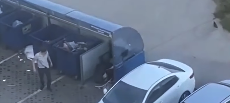 Россиянин выбросил надоедливую девушку в мусорный бак (ВИДЕО)