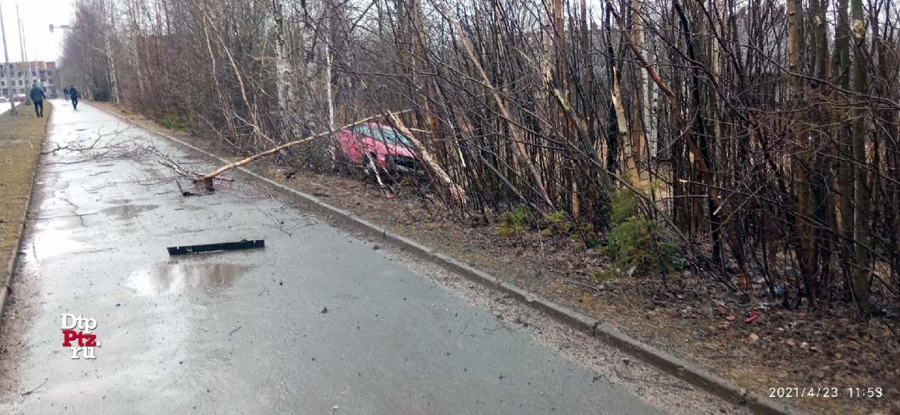 Автомобиль вылетел с дороги в лесополосу в Петрозаводске (ВИДЕО)