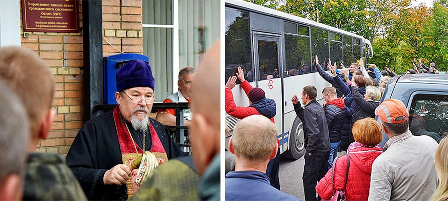 Батюшка благословил 41 мобилизованного из района Карелии