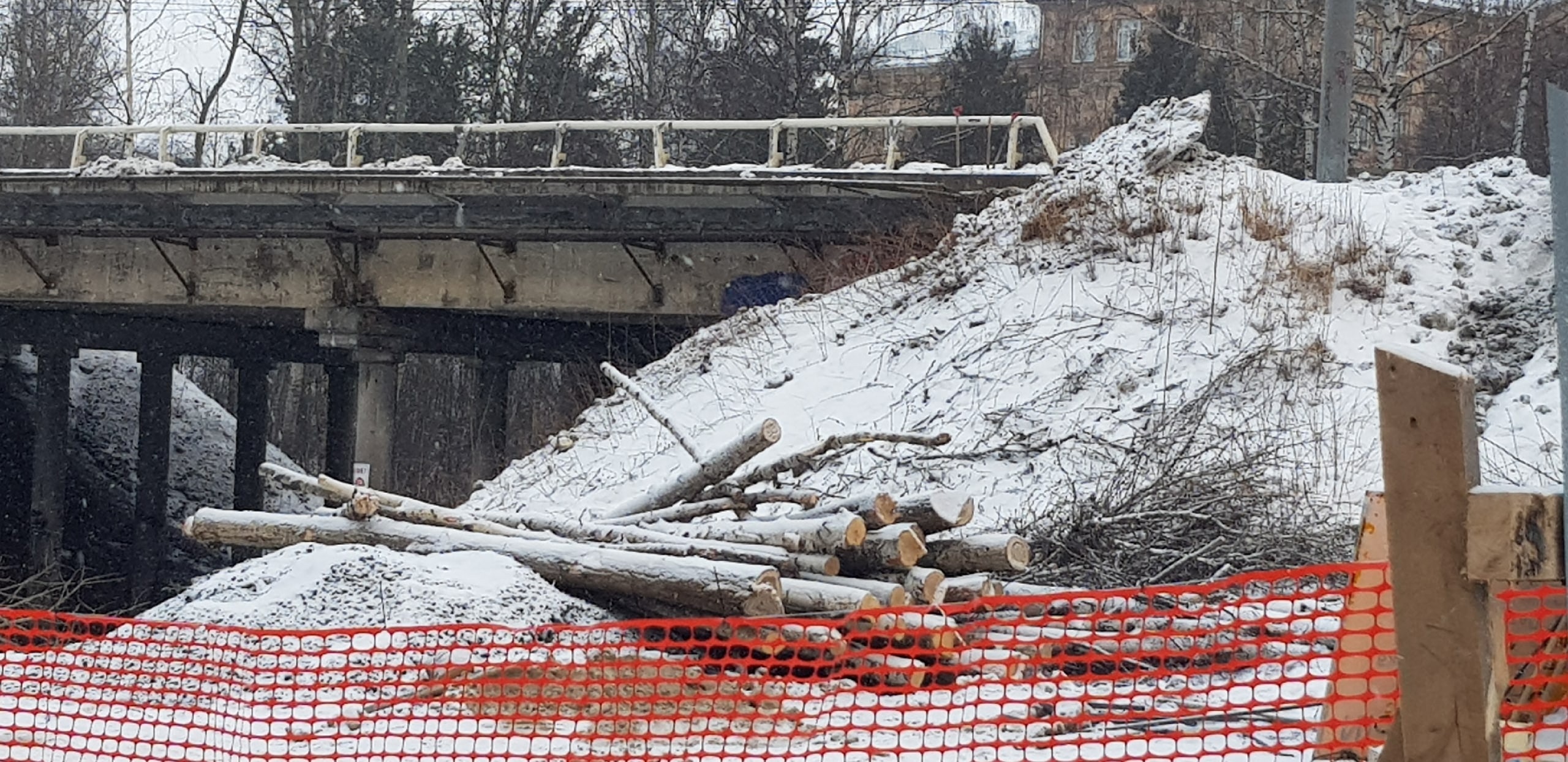 Ремонт моста в центре Петрозаводска начался с вырубки деревьев (ФОТО)
