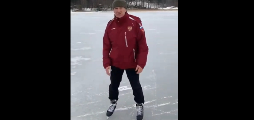 Глава Карелии испытал невероятные впечатления от поездки на коньках по озеру (ВИДЕО)