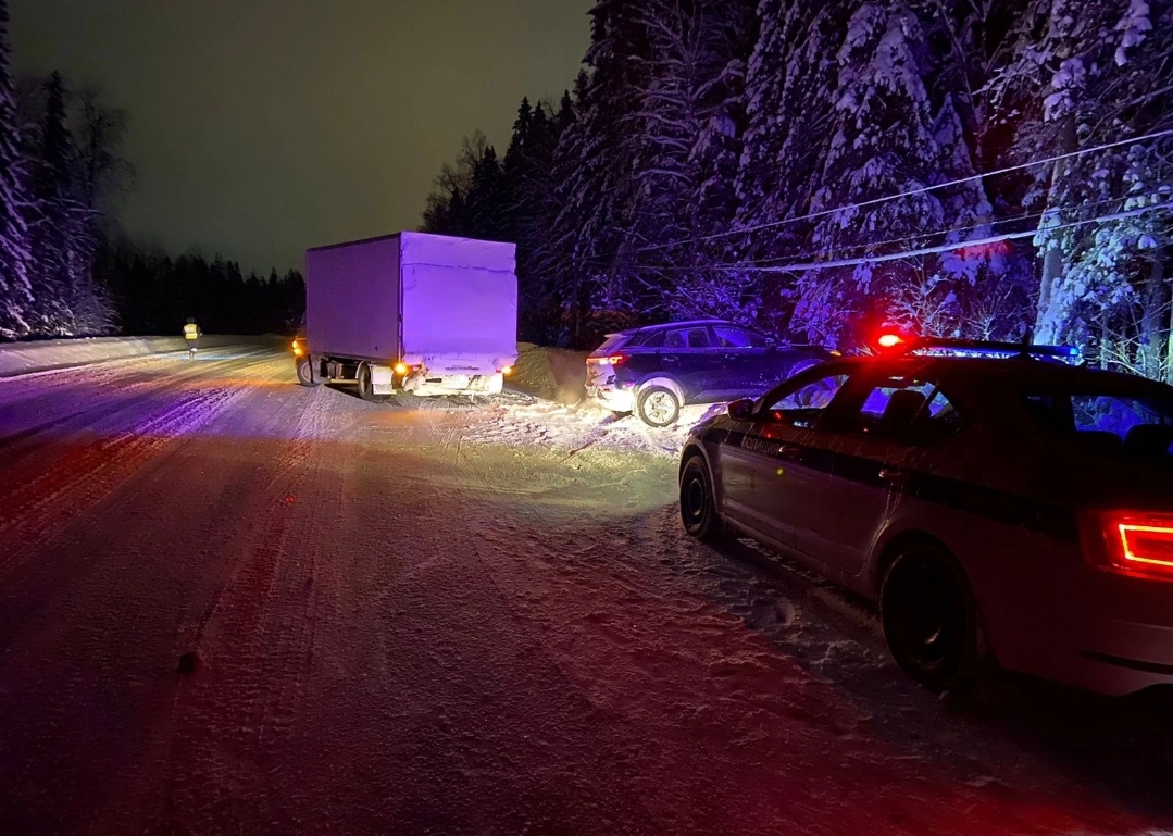 Автоинспекторы Карели в полночь освободили водителя из снежного плена