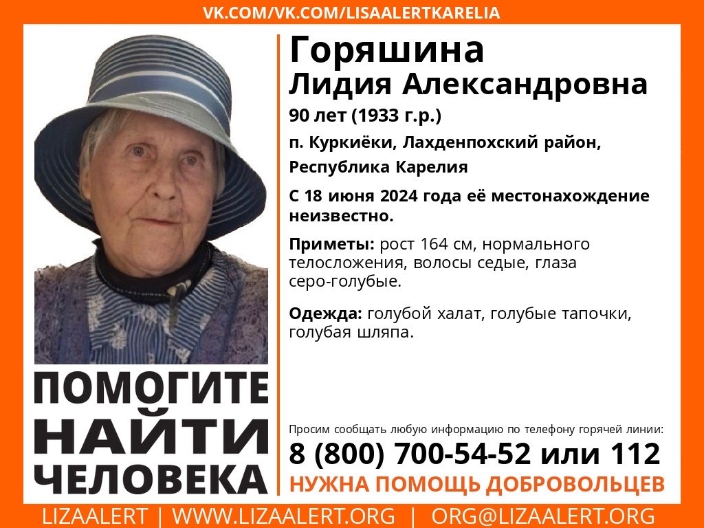 В Лахденпохском районе пропала 90-летняя женщина