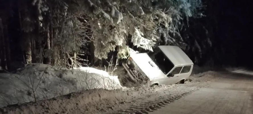 Автомобиль Niva съехал в кювет на лесной дороге в Суоярвском округе