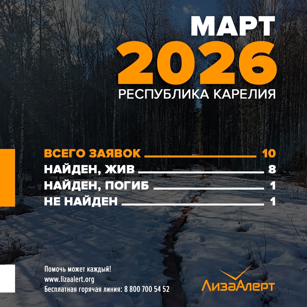Восемь живых из десяти: поисковый отряд «ЛизаАлерт» подвёл итоги марта в Карелии