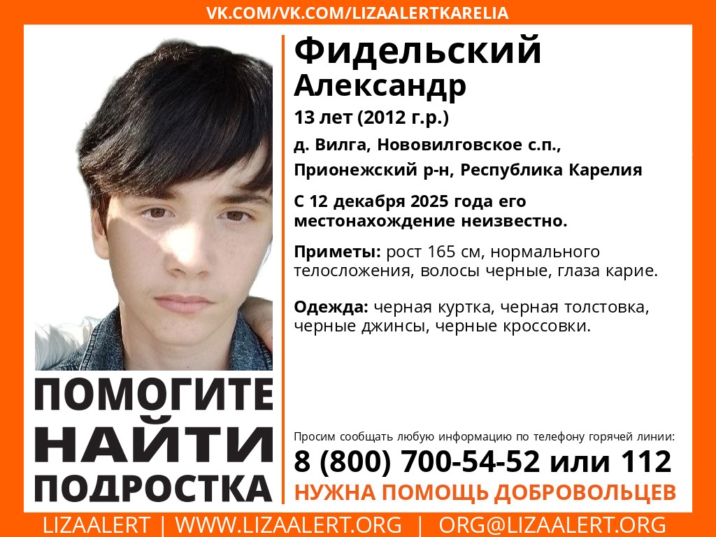 13-летний подросток пропал в Прионежском районе