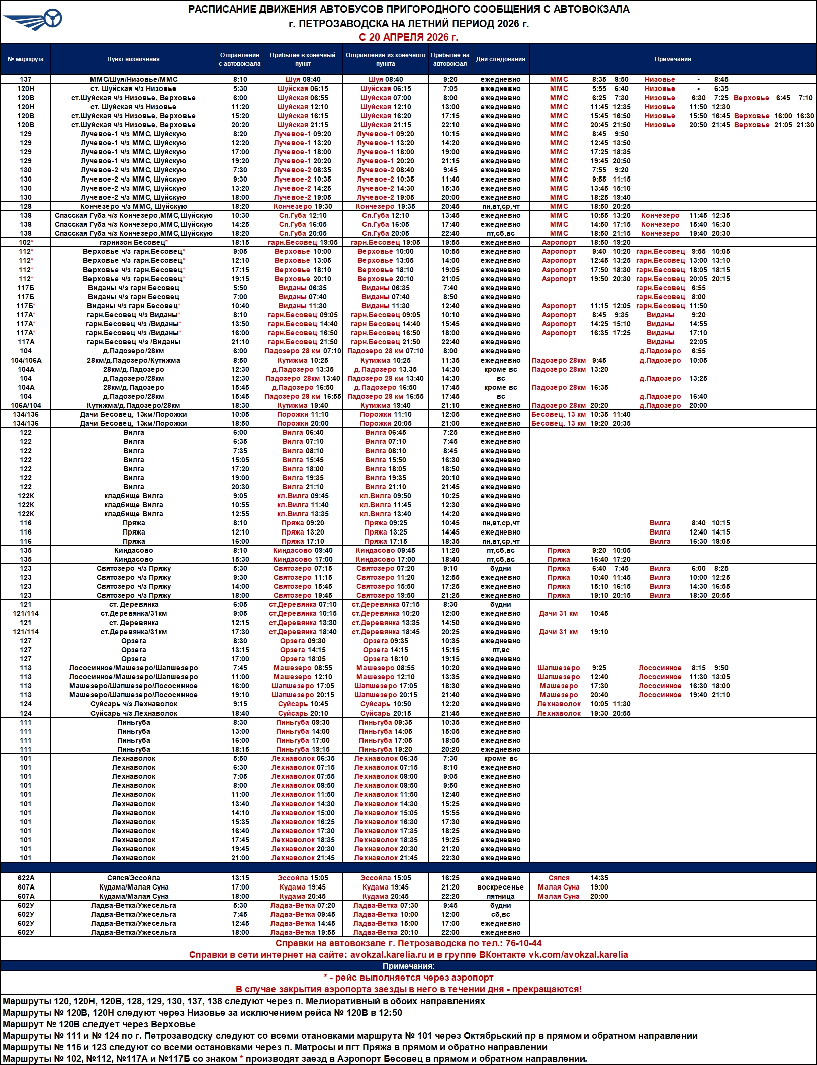 Автовокзал Петрозаводска опубликовал летнее пригородное расписание