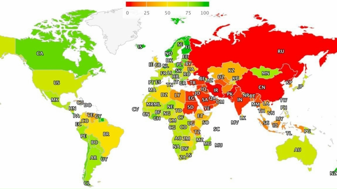 Россия заняла предпоследнее место в мире по свободе интернета